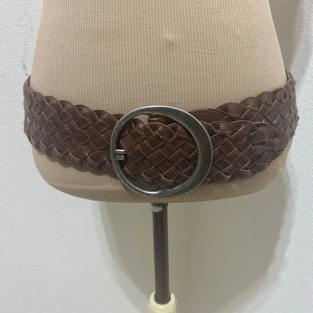 Banana Republic WIDE Braided Leather Belt Women's Brown Woven Small